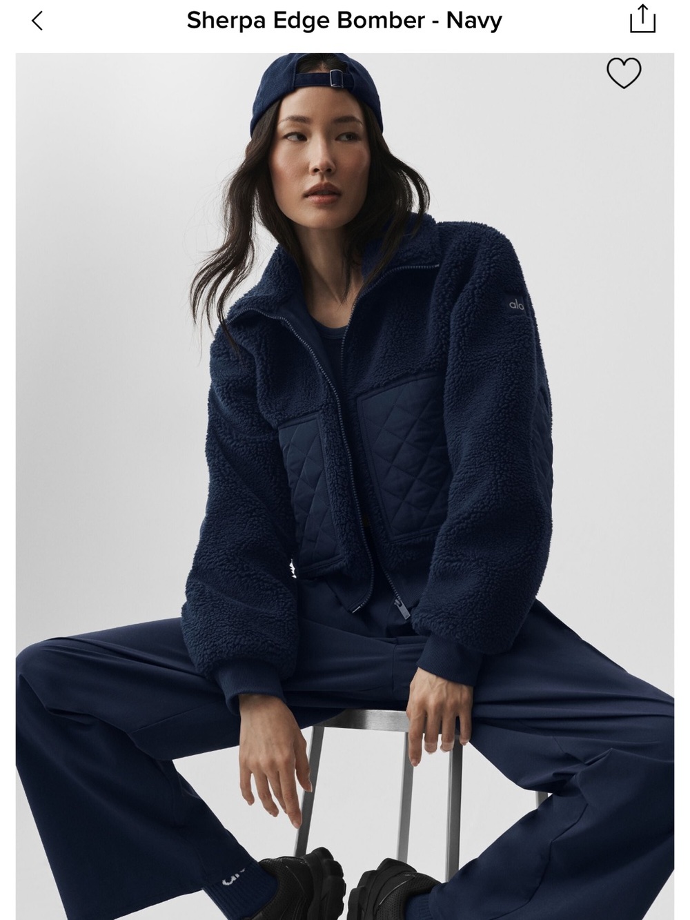 ALO Yoga Navy Sherpa Edge Bomber Jacket
